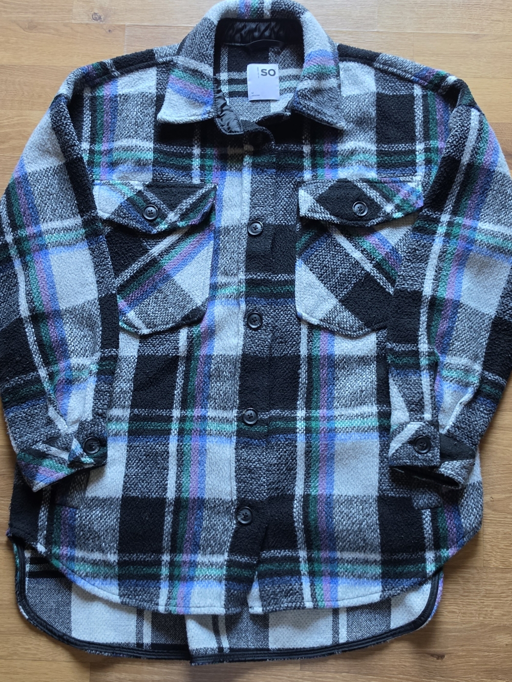 SO Women's Black & White Plaid Button-Up Shacket M